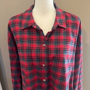 NWOT Old Navy Women's Plaid Boyfriend Shirt, Flannel Red & Green, Size XL